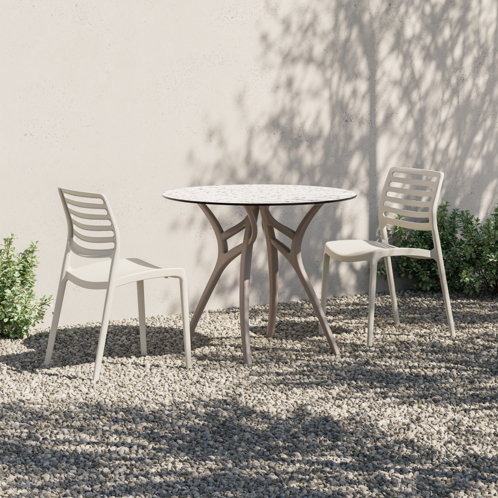 Mesa Ivy Redonda 90Ø Terrazzo 2 Base Beige