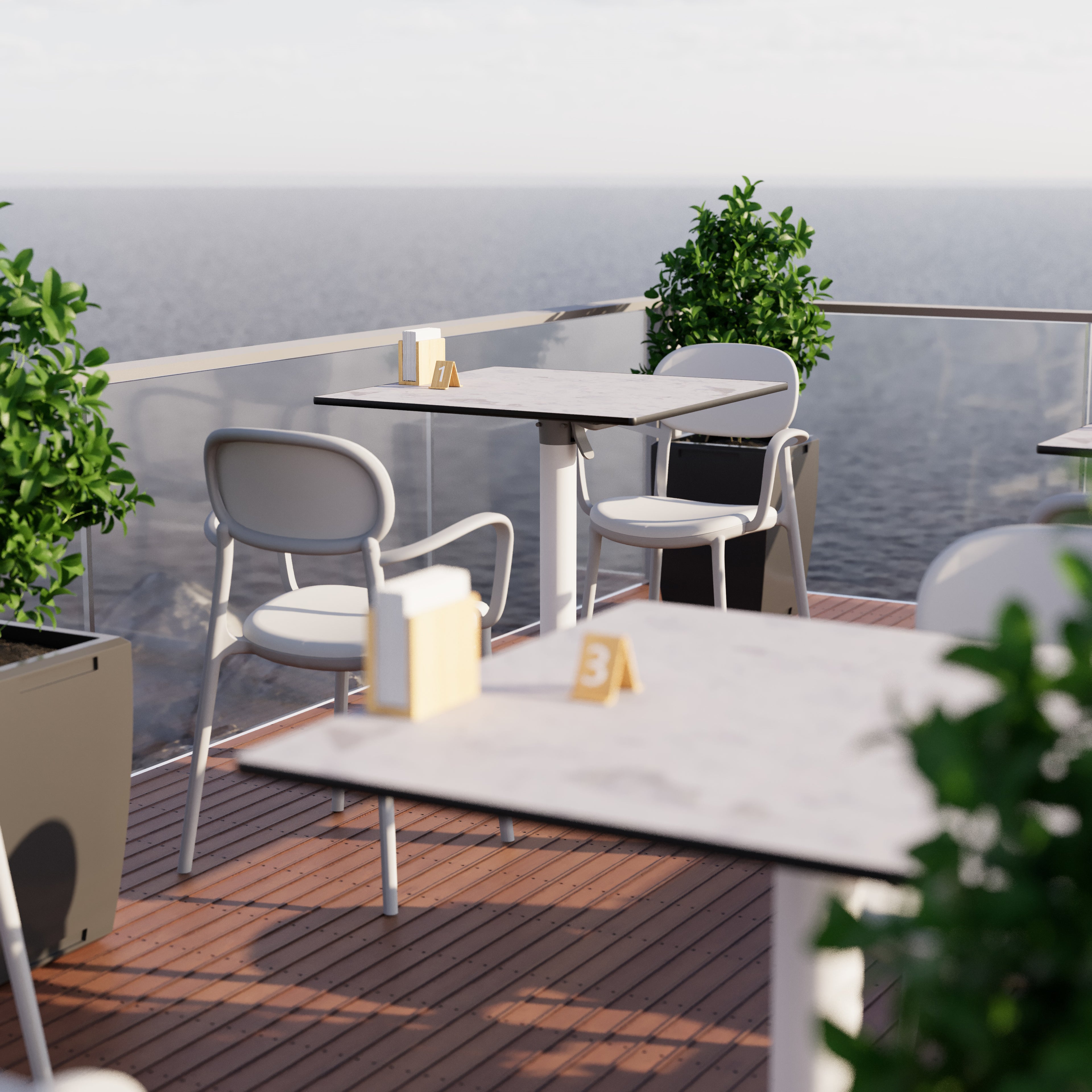 Mesa Moon-C 77x77 Plegable Mármol Blanco Base Blanca