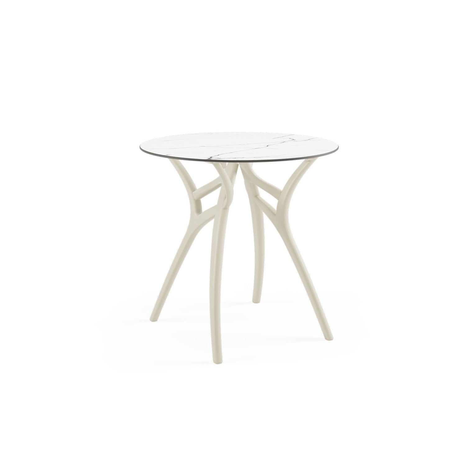 Mesa Ivy Redonda 77Ø Marmol Blanco Base Beige