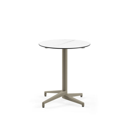 Mesa Moon-C 70Ø Redonda Fija Mármol Blanco Base Taupe
