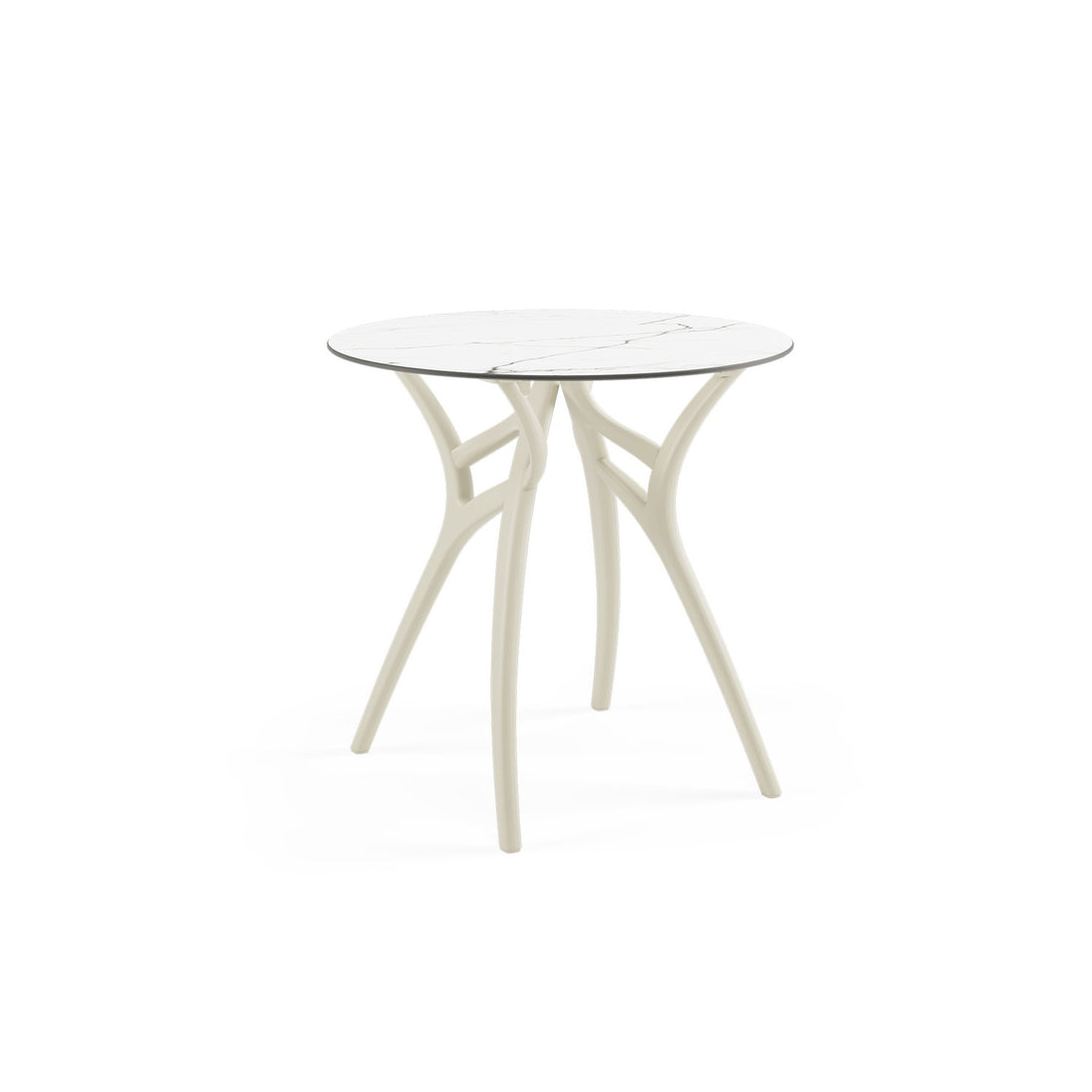 Mesa Ivy Redonda 77Ø Marmol Blanco Base Beige