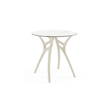 Mesa Ivy Redonda 77Ø Marmol Blanco Base Beige